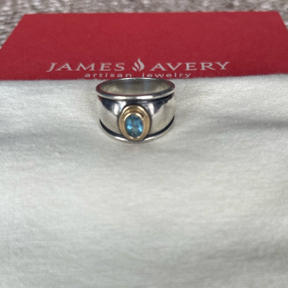 JAMES AVERY RETIRED STERLING 18K GOLD CHRISTINA BLUE TOPAZ RING